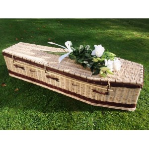 Autumn Gold Premium Wicker / Willow Creamy White with Chestnut (Traditional) Coffin - **Intricately Handmade**